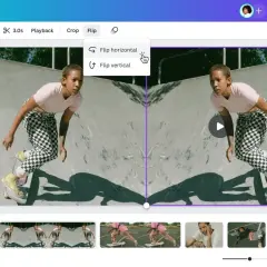 Jak zrobić odbicie lustrzane zdjęcia wideo w Canvie? Kliknij "Flip", a następnie "Flip horizontal", aby uzyskać efekt lustrzanego odbicia.