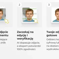 Chłopiec na zdjęciu do dowodu przechodzi proces edycji i weryfikacji. Zdjęcie jest gotowe do odbioru.