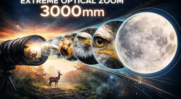 Nikon P1000 z ekstremalnym zoomem 3000mm ukazuje jelenia, lwa, orła i księżyc.