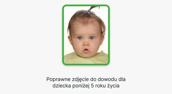 Urocze zdjęcie niemowlaka do dowodu, z niebieskimi oczami i kucykiem. Idealne dla malucha poniżej 5 roku życia.