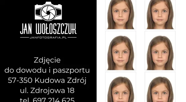 Zdjęcie do dowodu i paszportu dla dziewczynki. Jan Wołoszczuk, Kudowa Zdrój.