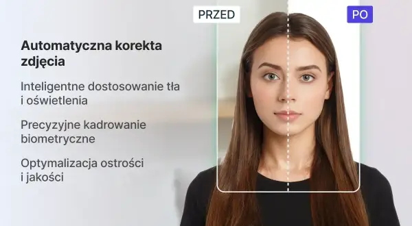 Idealne zdjęcie do prawa jazdy makijaż: automatyczna korekta, inteligentne tło i oświetlenie, precyzyjne kadrowanie biometryczne.