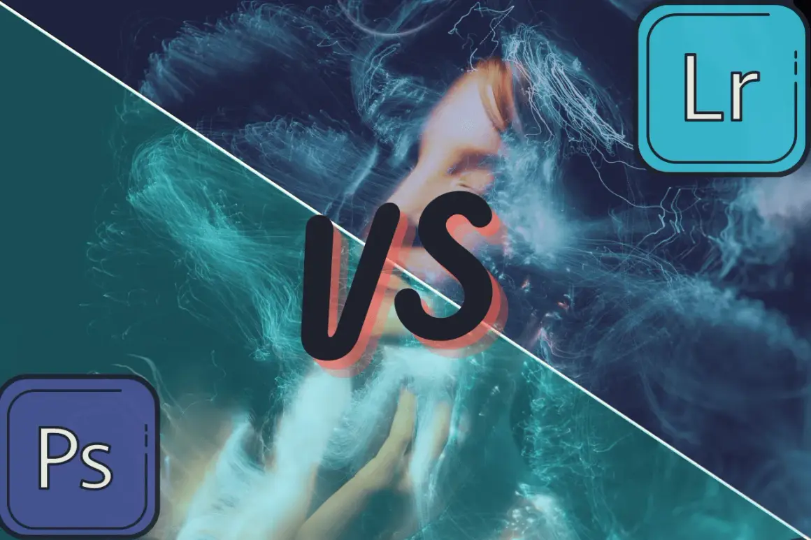 Ps vs Lr: co to za programy? Abstrakcyjne tło z ikonami Ps i Lr.