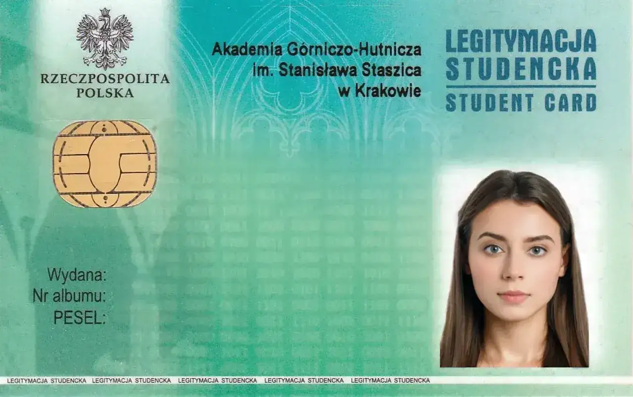 Zdjęcie do legitymacji szkolnej wymiary. Studentka AGH w Krakowie z chipem i danymi.